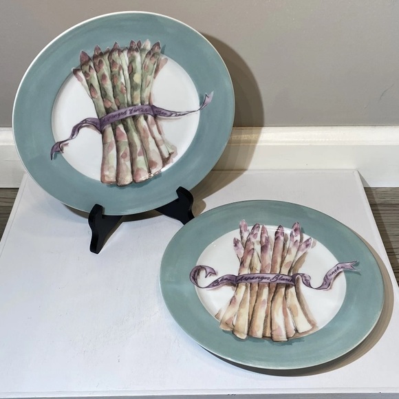 Williams Sonoma Asparagus Bunches 8.25” Two (2) Set Salad Dessert Plates, Japan - Picture 2 of 11